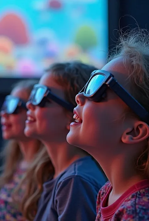 Preschool students watching 3D show by using 3D glasses 