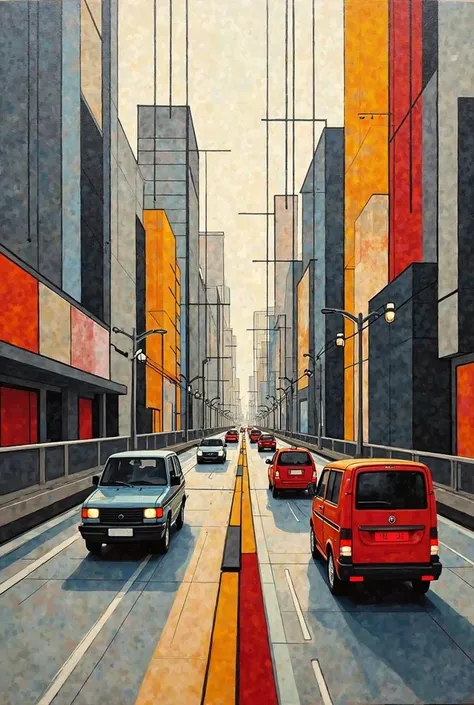 Painting traffic in the style of Mondrian