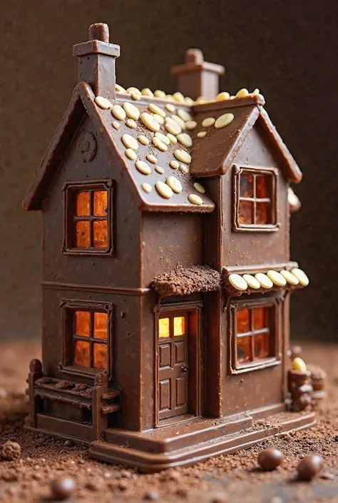 A house made of chocolate , It consists of two floors , Its walls are made of dark and soft chocolate , It smells of cocoa and t...
