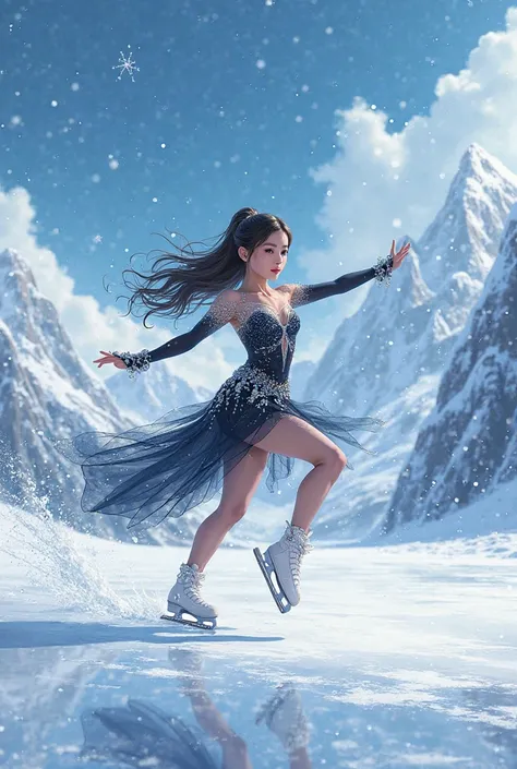 design me a female black ice skater outfit but in anime art style