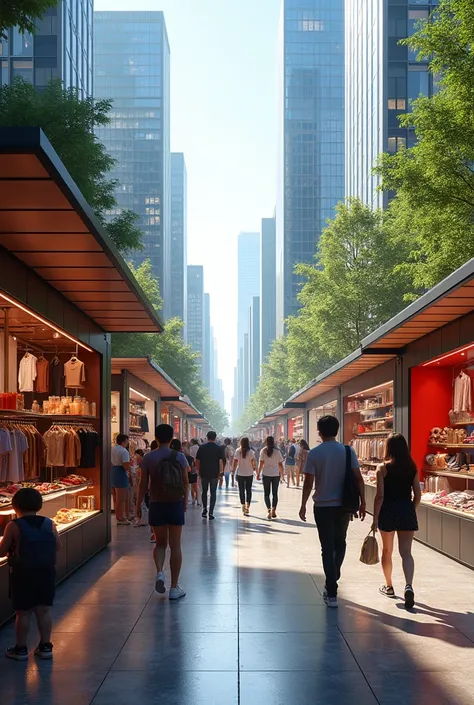 Create an open market project with modern clothing stalls, electronic etc