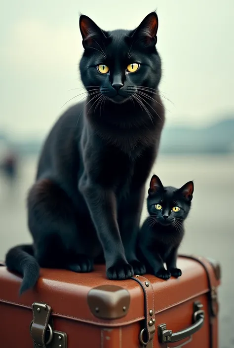 The tall black cat perched on the edge of a suitcase, her glowing eyes fixed on the plane that would take her and her little bla...