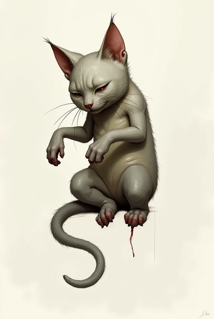 Cat,art,surrealism,2d,drawing,misshapen,sleep post,Deformed stretch,indolent,uncertain shape,mutate