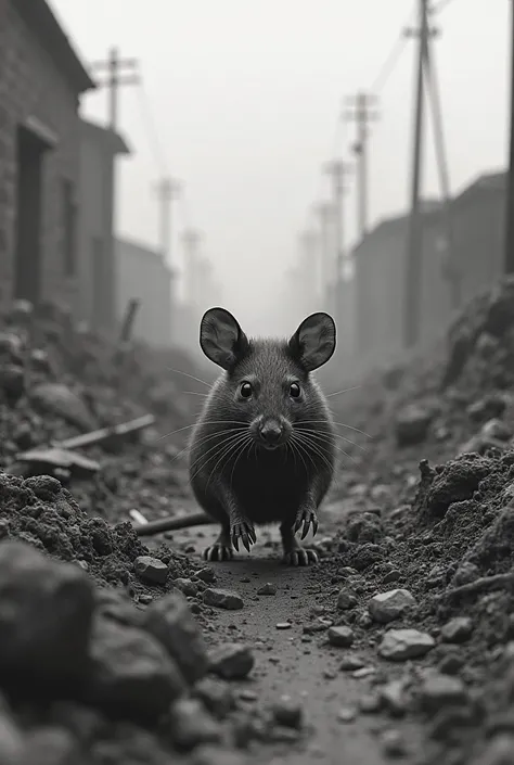Rat without a cage in black and white World War I period