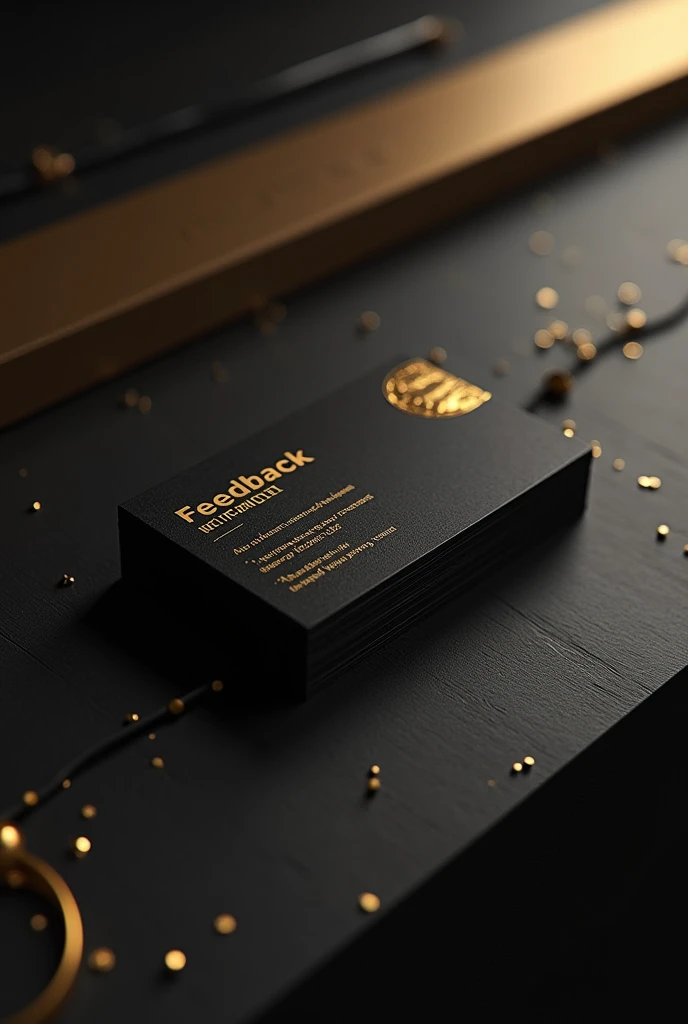 Create a feedback card in black and golden color