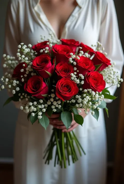 a bouquet "Romantic evening"
Composition:

 red roses  (romantic classics)
Eustoma ( covers delicate flowers , similar to little...
