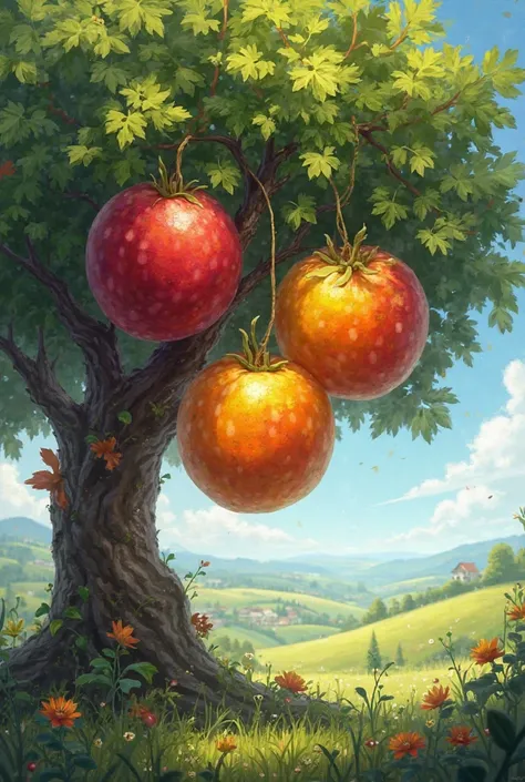 Three fruit in tree