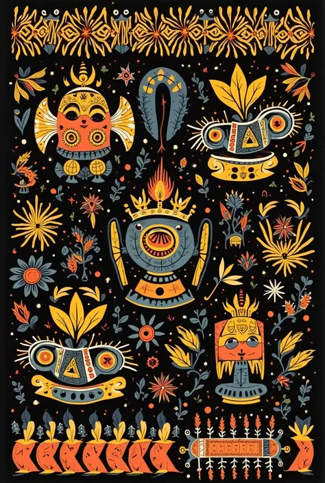 indigenous tribal wallpaper in black and yellow