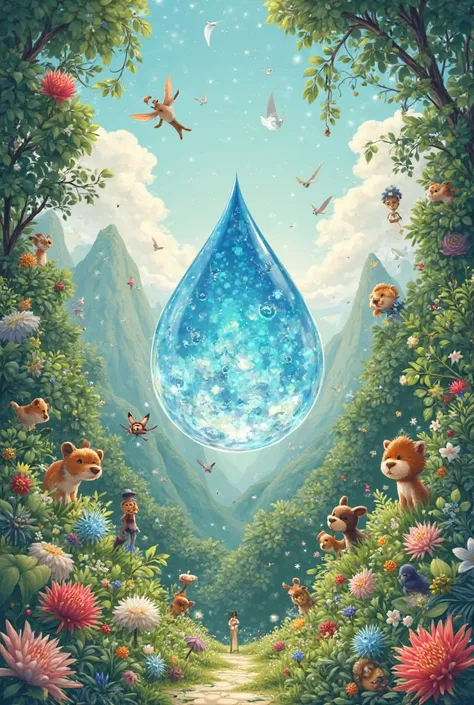 Make an illustration and a drop of water on the name , rastliny, animals and people
