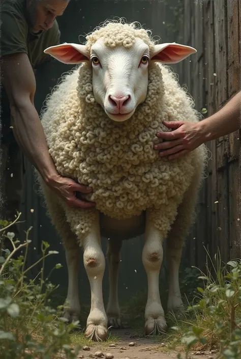 A sheep forced to take of his cloth by his enemy