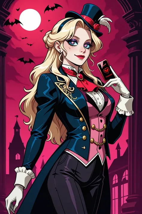 Lizzie Margaretville Mirage,female,Aristocrat,physically 14,153 cm tall,Vampire,prankster, ish. Blonde hair and blue eyes with h...