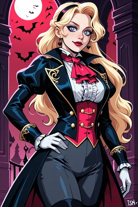 Lizzie Margaretville Mirage,female,Aristocrat,physically 14,153 cm tall,Vampire,prankster, ish. Blonde hair and blue eyes with h...