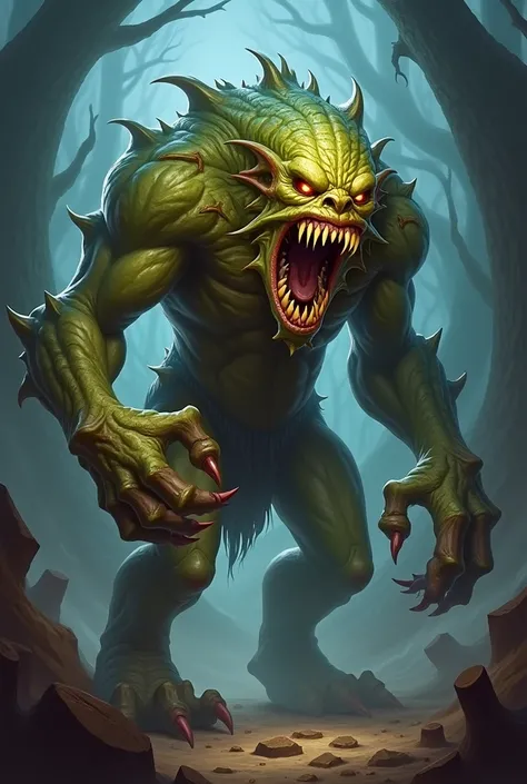 Give me the image of an animated monster as if it were the card of a character for a board game four different