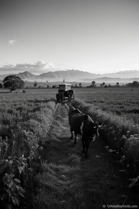 a man and the cow symbol of a cow in the field, retro and simple, without color there is the writing "soboan kandang" under the ...