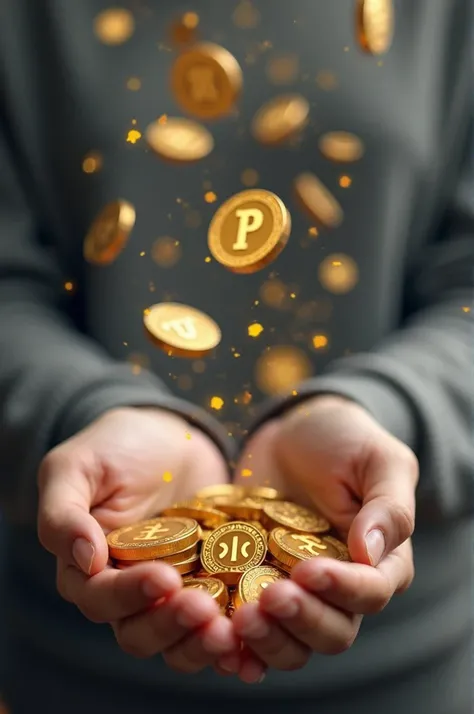 Let coin coins with the pi network logo fall in your hands 