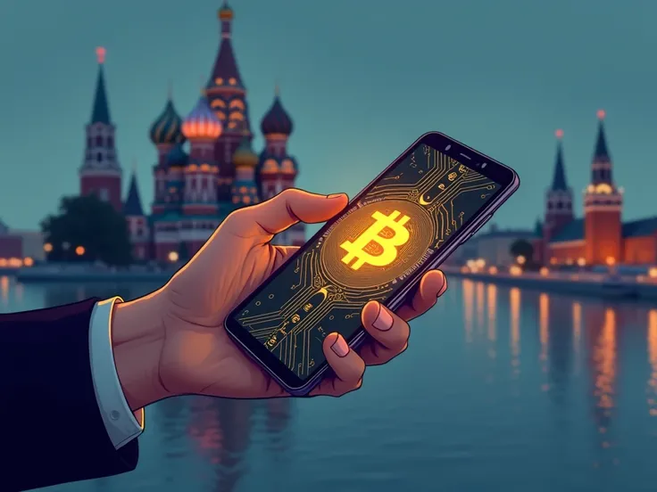 Create an illustration in the style of "The New Yorker" magazine cover featuring a hand holding a smartphone with a glowing scre...