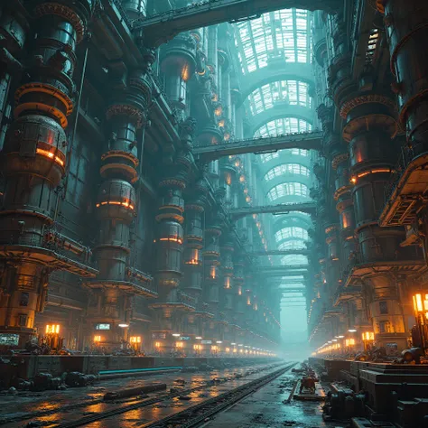 interior of a giant spaceship reactor, giant machinery, cyberpunk