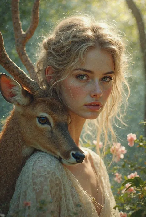 Beauty woman with a deer
