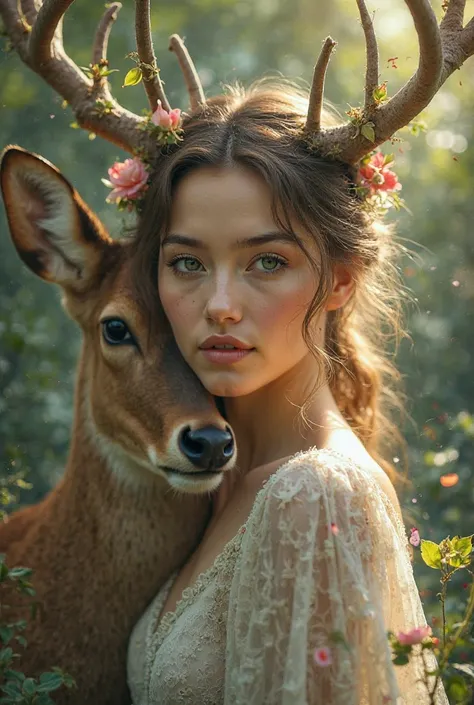 Beauty woman with a deer