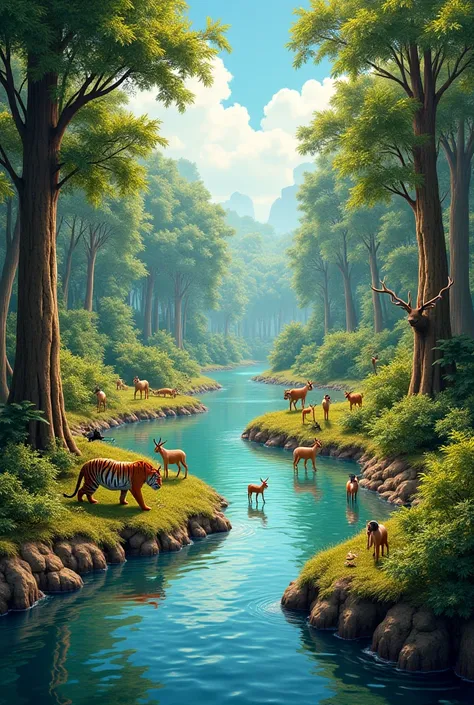 Jungle me ik nadi ho us nadi sy janwar pani pee rahy hon