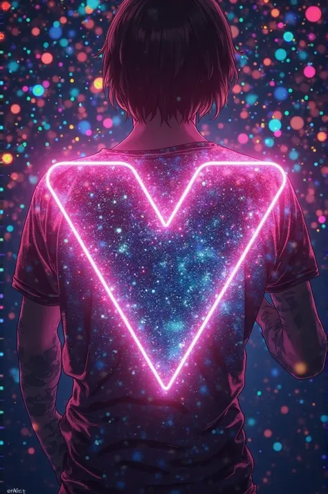 Éclat has a neon-colored logo in the middle
Back view, glitter effect, anime style, 