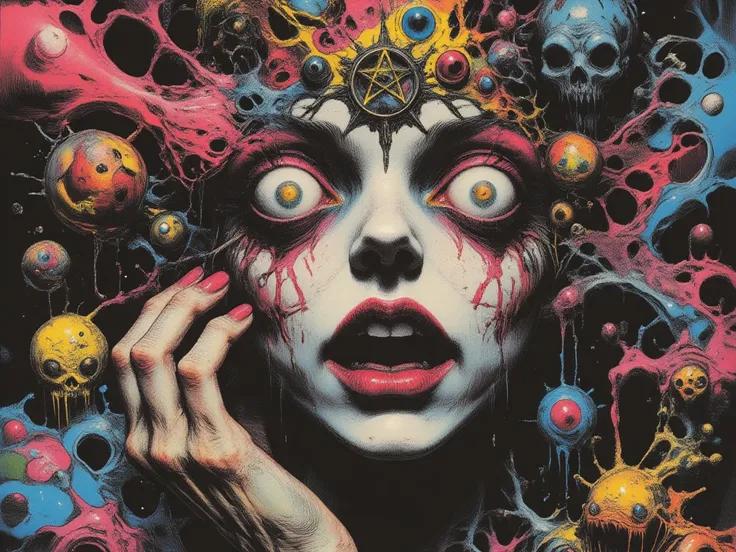  the crazy woman who is a monster said 「let me see you」grey、black、White, blue,A little violet 、Surreal collage、a contemporary ar...