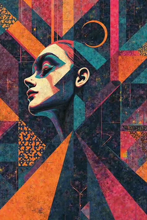 Make me a combination of op art and cubism 