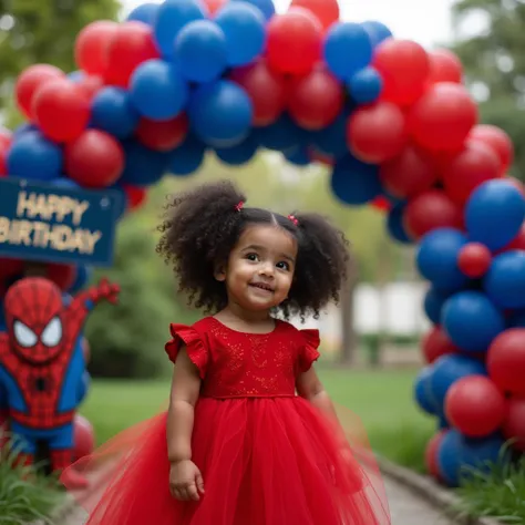 Baby  girl, with black and curly hair adorable little twirls fringes Two tall pigtails, Her cheeks , blushing and plump wearing ...