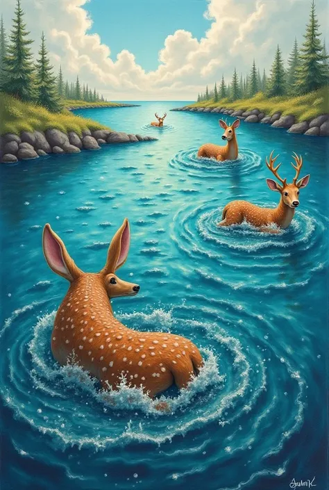 
realism .9.Animal Suffering Description: Animals swimming in rough waters,  looking for shelter . Instructions :Draw several an...