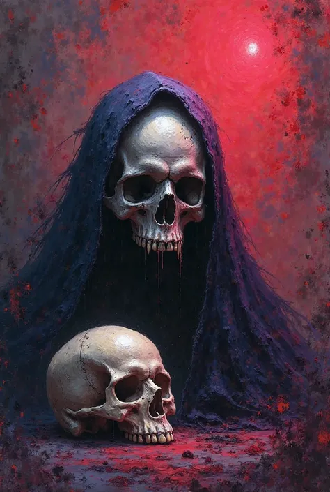 image written ALS E PAIN in a mix of red and purple, with a reaper skull and another normal skull