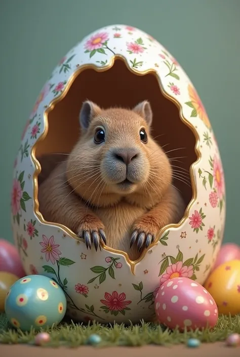 Capybara inside an Easter egg