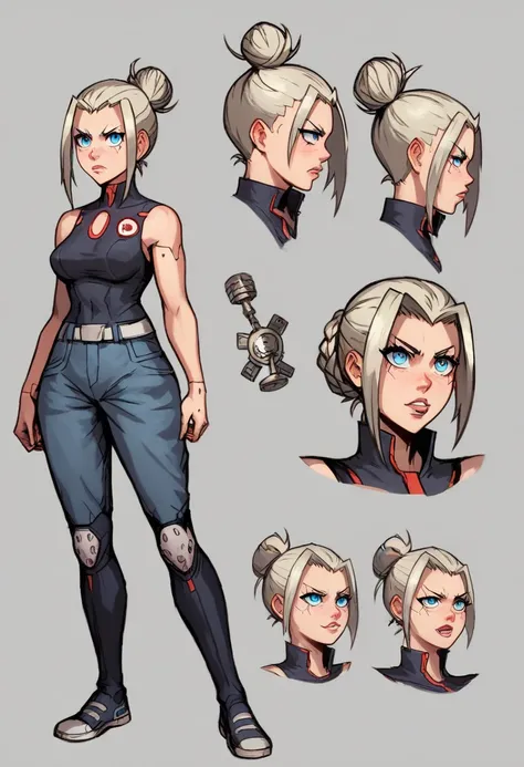A futuristic young woman in the art style of Atsushi Ōkubo, known for Soul Eater and Fire Force. She has a striking cyber-social...