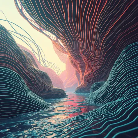 "Create a mesmerizing digital artwork that embodies the element of lines (unsur garisan) in digital art. The composition should ...