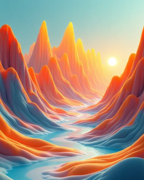 mountains made of retrofuturistic curved lines with the main colors of volleyball 