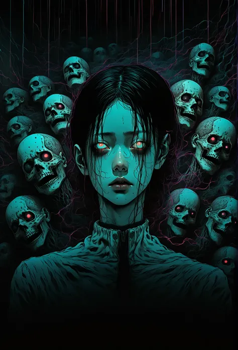 Surreal horror,  anime style, Supervised by Junji Ito,  High Contrast ,  brightly colored ,  Spooky Atmosphere , psychological t...