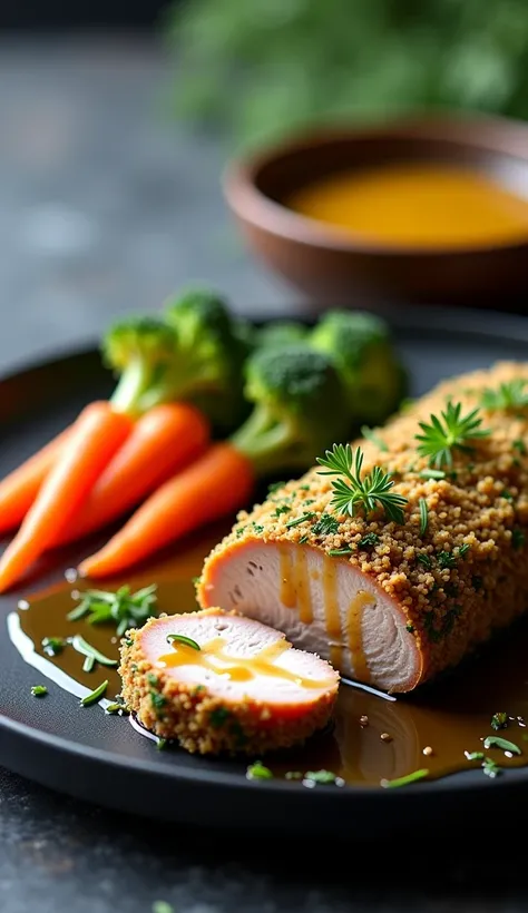 Hgraphic elements, Dynamic Light, Cinematics, HDR, UHD, professional PHOTOGRaPH OF:
"Imagine a beautifully plated Honey Mustard ...