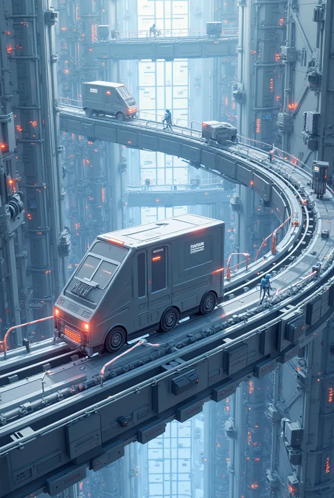 Illustration of software containers moving through an automated system.