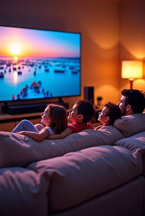 Image of an advertisement for a family watching TV comfortably from the company Izzi with unlimited internet promotions in $349 ...