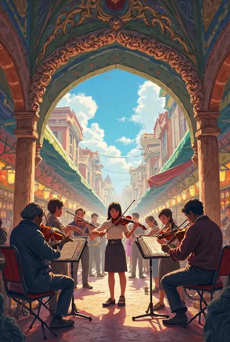 Instrumentalists in a covered market