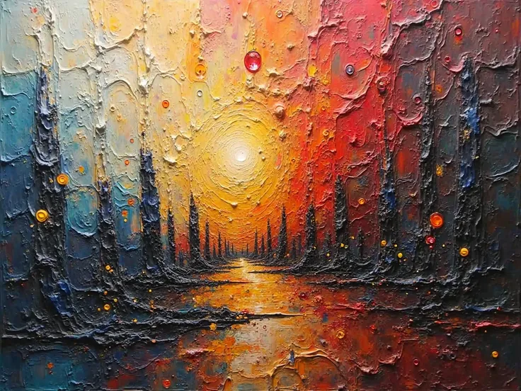style Oil painting artwork, rich impasto technique, visible brushstrokes, textured canvas