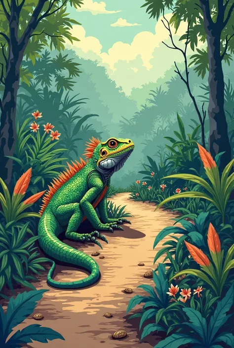 Please make me a poster with a Mexican iguana on the theme "NTT students on the path of integration and adaptation."

