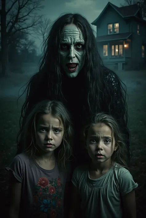 "I want a YouTube thumbnail inspired by the movie Mama (2013). The ghost should look exactly like it does in the movie: pale, wi...