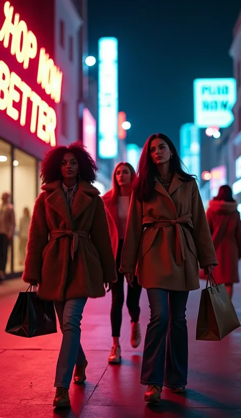1. Hook: The Euphoria of Consumption
📸 Luxury | Cinematic | Glowing Neon Light

🔹 Action: Four women of different backgrounds—Bl...