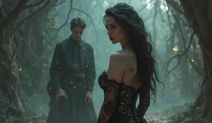 A figure depicting the sexy witch woman with huge  turning her back on someone with a regretful face
