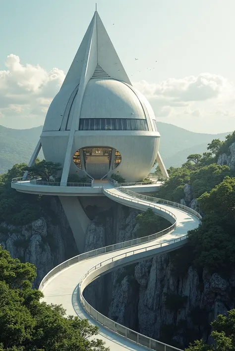 creat me a 2 building connected with a shape of sphere and pyramid