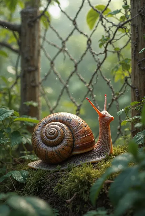 Create a snail inside a fence for a book with net and irrigation system
