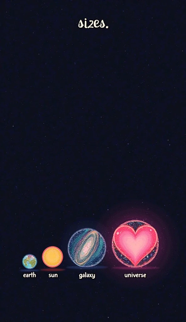 The image is a playful and romantic illustration that uses celestial objects to convey a message of love, set against a dark bac...