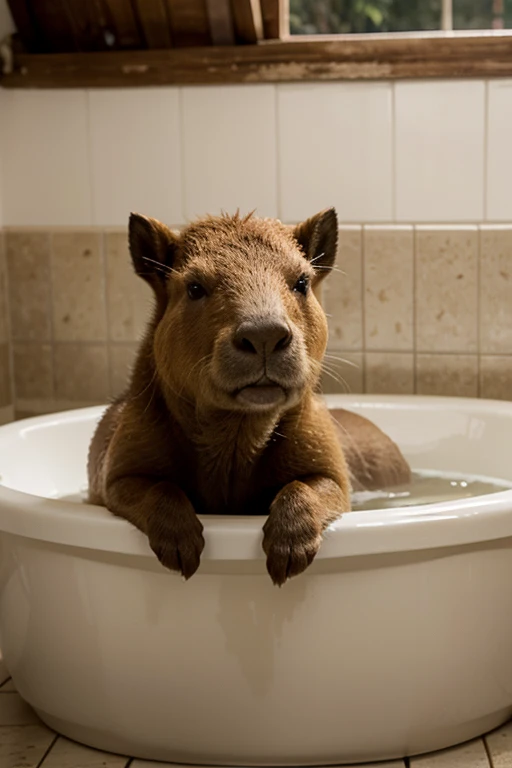 Capybara taking a bath