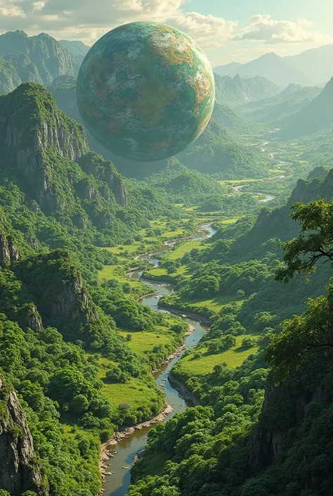 round ecological planet full of vegetation from a general plane