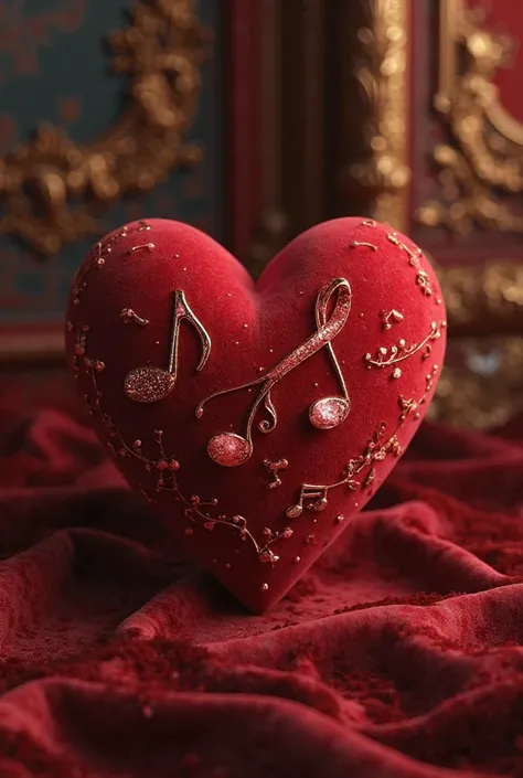 Velvet heart with music note with a lavish background 